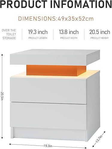 Miniatura 2 de DobleCliCli Juego de 2 mesas auxiliares LED, moderna mesita de noche con 3 luces LED y 2 cajones, muebles LED para dormitorio, sala de estar y sala