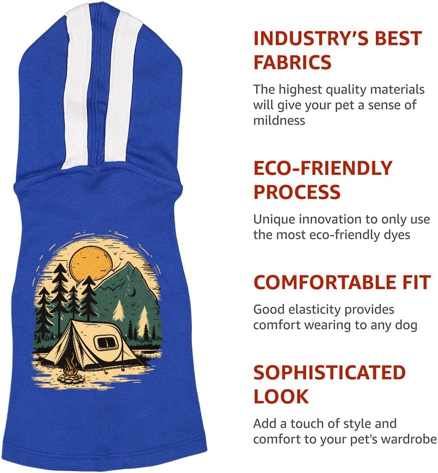 Camping Graphic Dog Shirt with Hoodie - Retro Vintage Dog Hoodie - Cool Printed Dog Clothing - Royal White, S