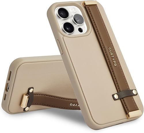 CUSTYPE - Funda para iPhone 15 Pro con correa de pulsera ajustable, correa de mano, agarre de cuero, funda de protección a prueba de golpes para