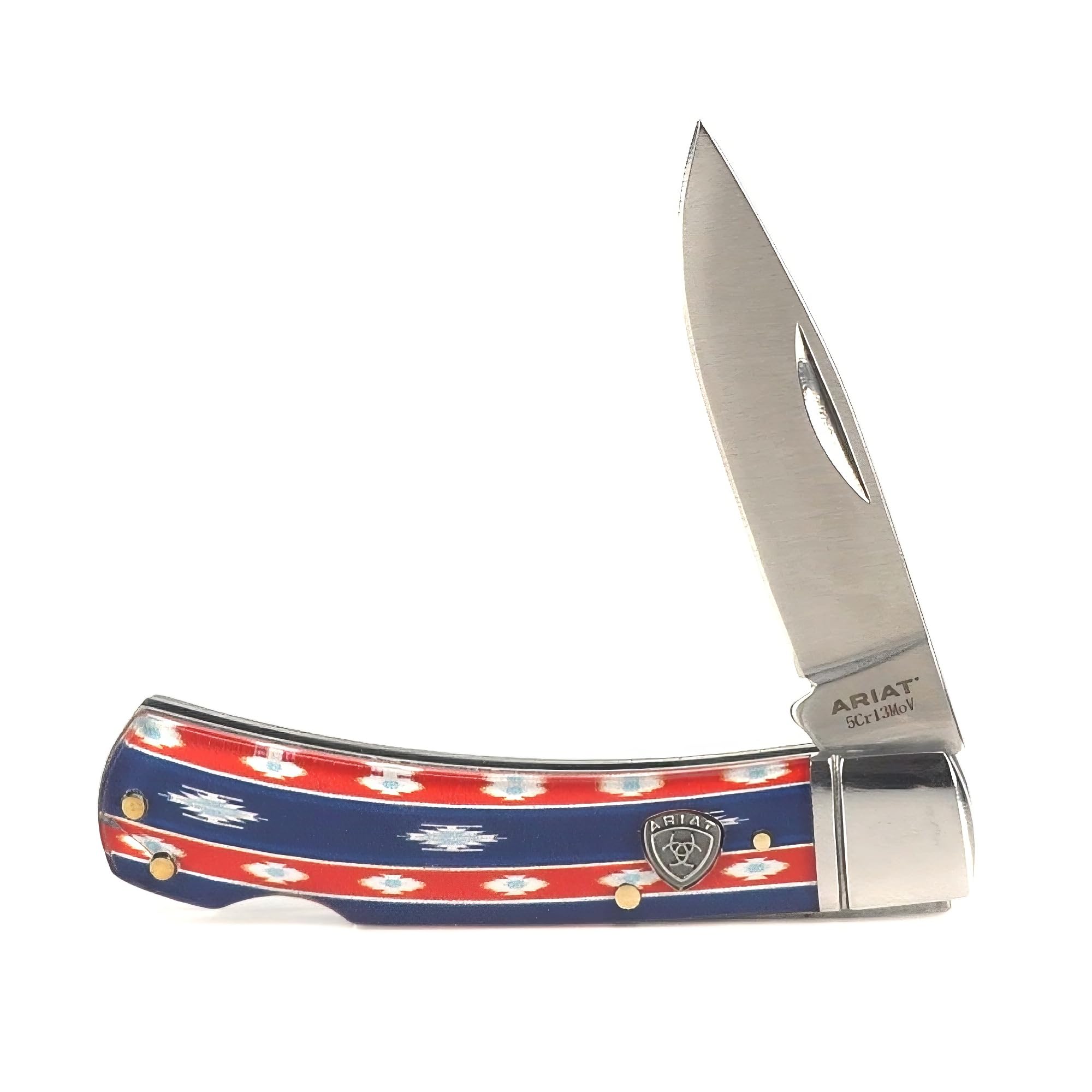 ARIAT Red/Blue Southwest Smooth Blade Folding Pocket Knife, Multicolor, 3” Blade (Large)