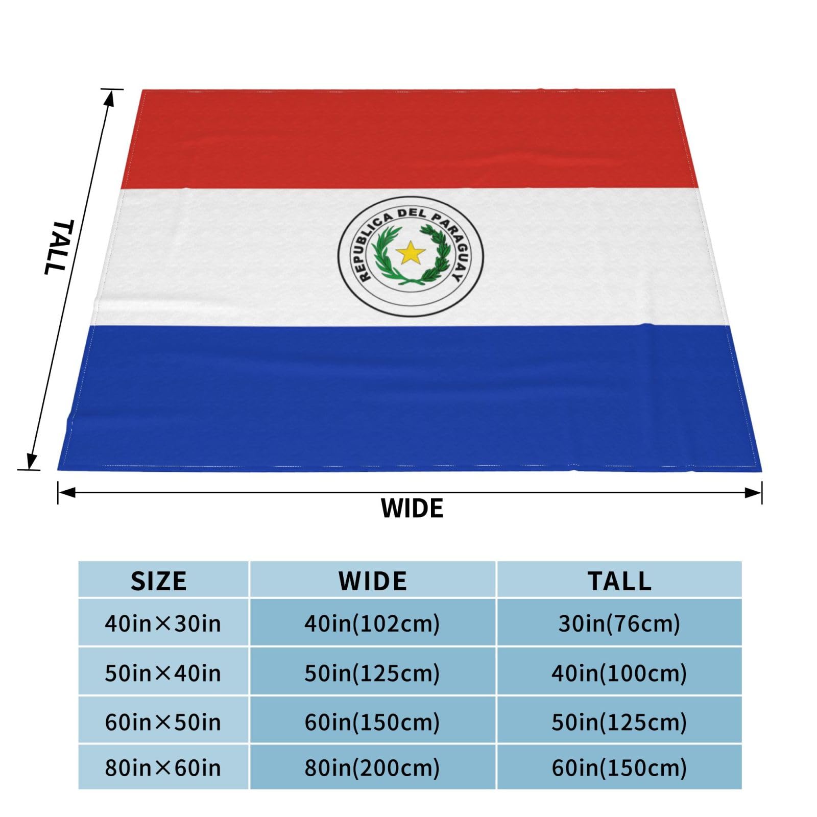 Manta de viaje portátil de 80 x 60 pulgadas, suave, resistente a las arrugas, plegable, exquisita bandera de Paraguay