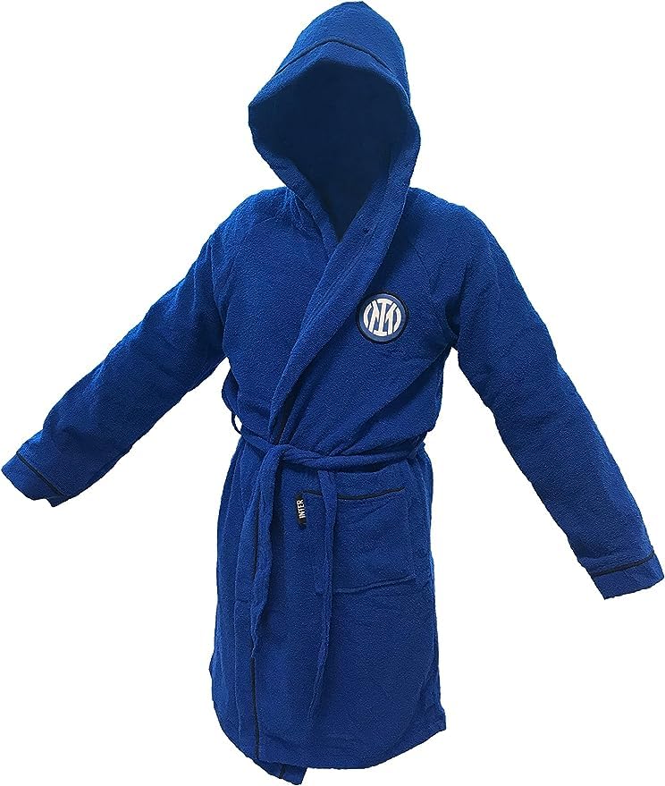 NUOVO ACCAPPATOIO CON CAPPUCCIO UFFICIALE FC INTER TG S M L XL XXL NERO AZZURRO 100% MICRO SPUGNA PURO COTONE UOMO (XL - 52 / 54)