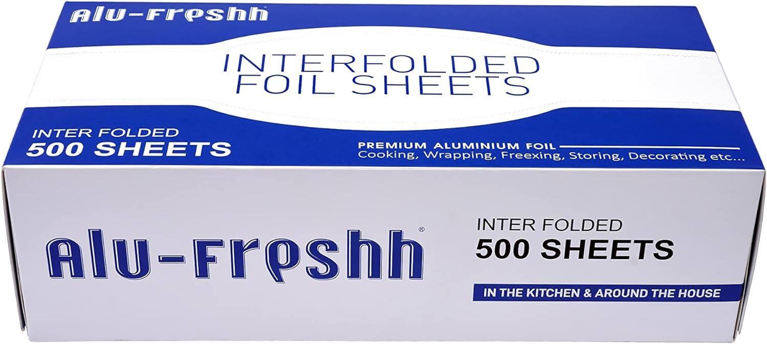 Interfold 500 Foglio di alluminio pretagliato, 30,5 x 27 cm, pellicola da cucina pop-up, tirare e avvolgere il foglio di alluminio goffrato per arrostire, rivestimento per griglia