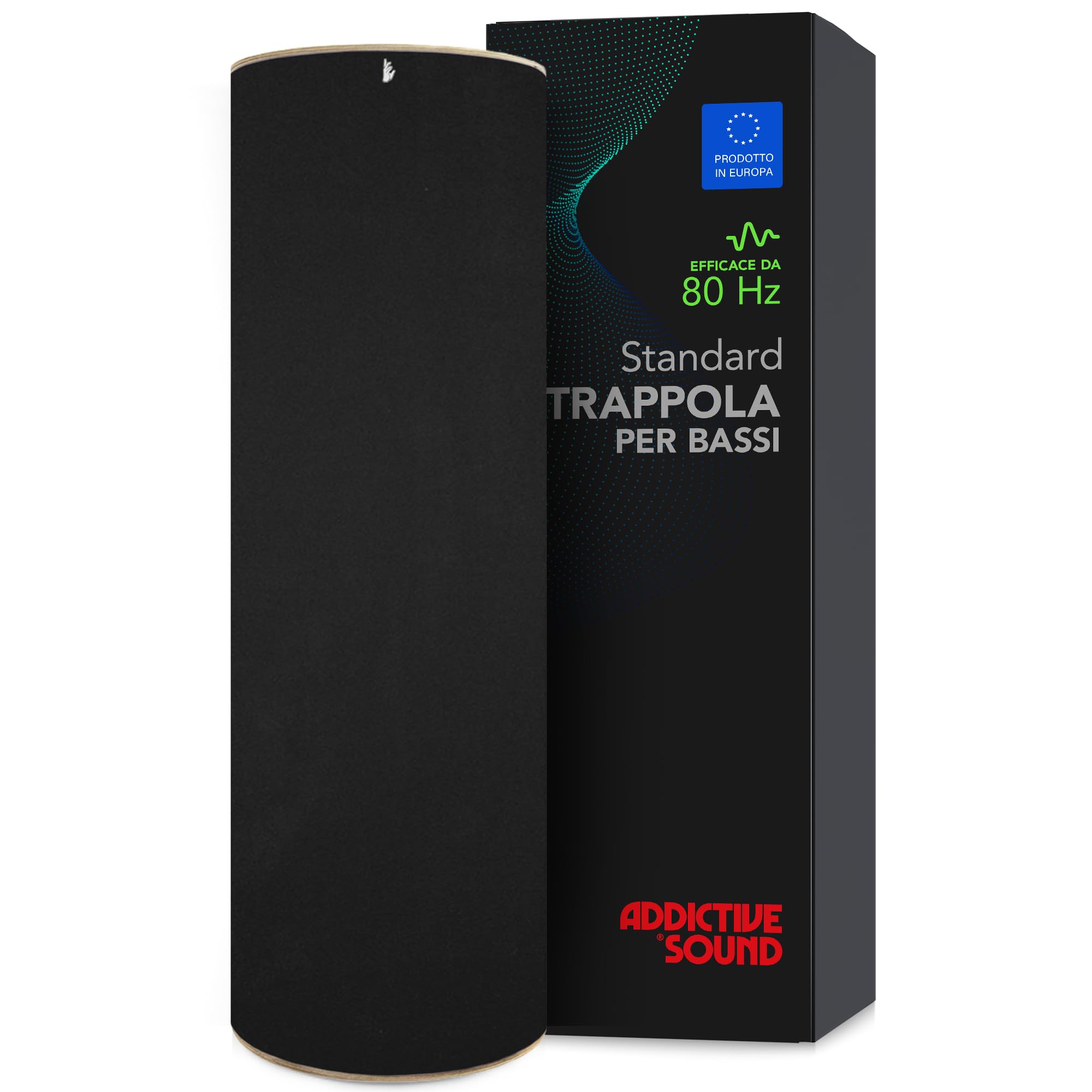 Addictive Sound Bass Trap Cilindrico Standard - Trappola Bassi Studio - Lana Acustica Specializzata 80-210 Hz - Produzione UE - Impilabile - Garanzia 36 Mesi - 98cm, Nero