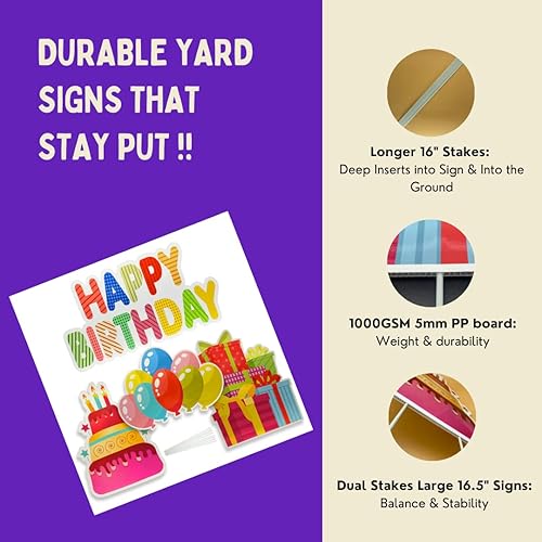 Miniatura 6 de Yard Expressions - 4 letreros de feliz cumpleaños con estacas, fácil de instalar, letrero de feliz cumpleaños para patio, letrero de cumpleaños