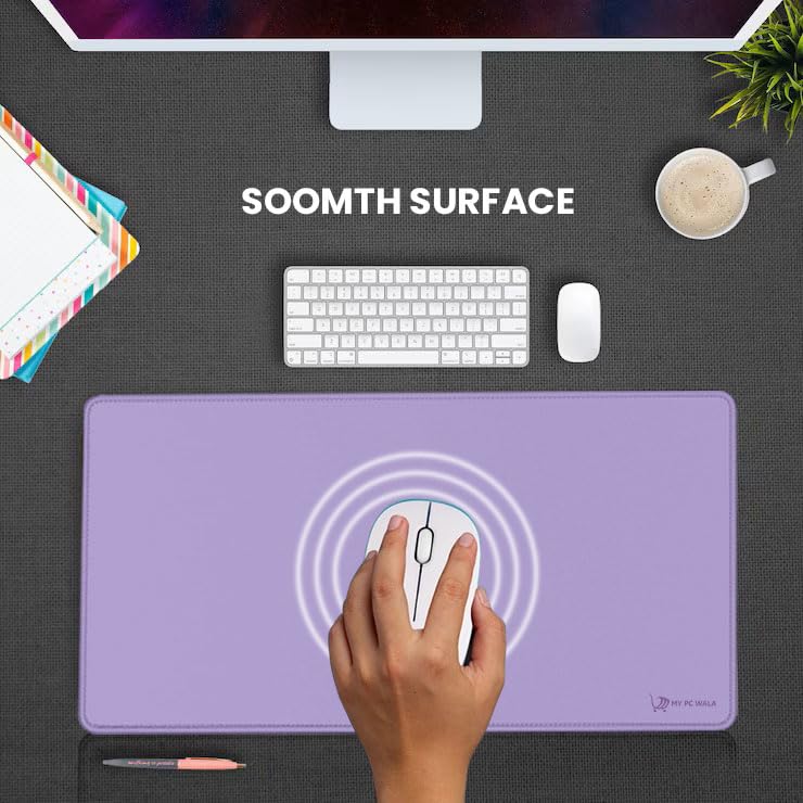 Image of Desk Mat 60x30 cm (11 x 23 inch) Purple | Large Mouse Pad for Office Computer Laptop Keyboard | Waterproof Anti-Slip Rubber Base Desk Mat