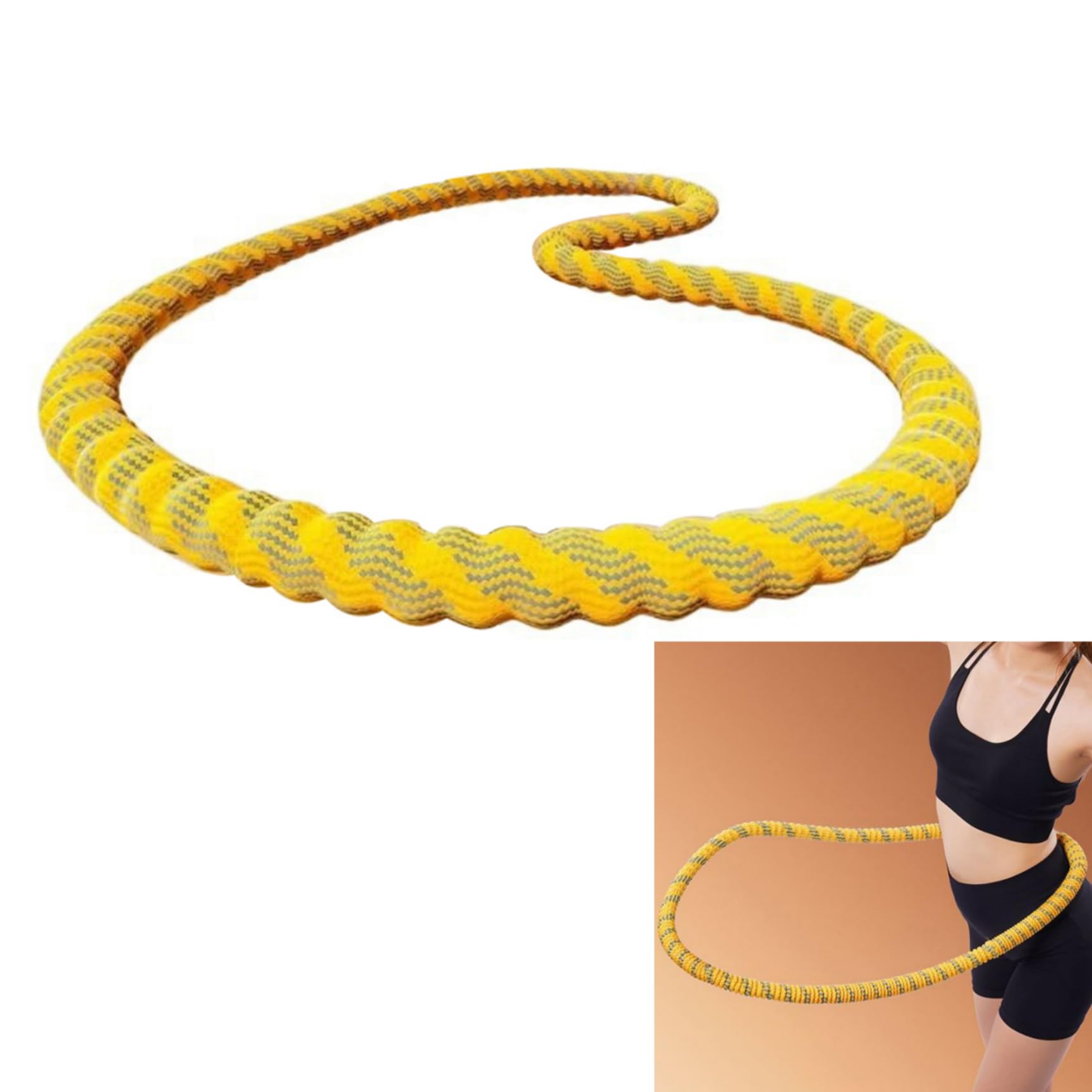 1.3kg Silent Spring Weighted Hula Hoop for Adults, Soft Flexible Foam Fitness Ring, Portable and Foldable Training Device for Home Core Workout and Abdominal Toning, 190cm Circumference (Yellow)