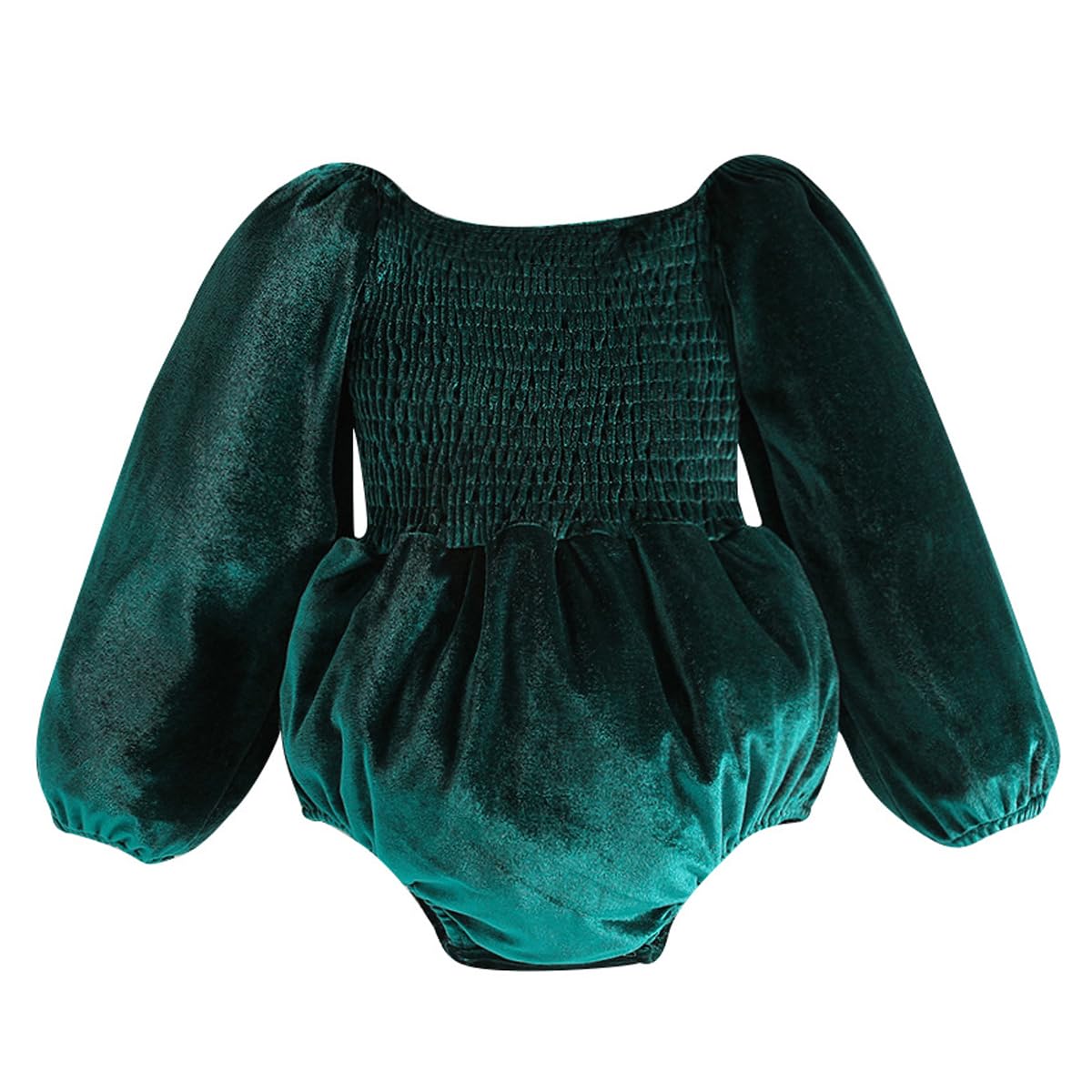 Baby Girls Christmas Velvet Ruffle Dress Toddlers Girls Velvet Romper Bodysuit Dress Long Lantern Sleeve Princess Vintage Evening Dresses Casual Fall Winter Outfit Dark Green Romper 3-6 Months