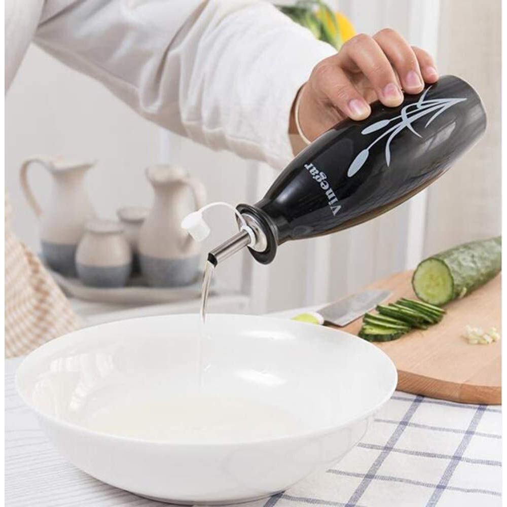 Aceitera y vinagrera Antigoteo 2pcs Ceramiced Ceramic Olive Oil o Botella de vinagre Dispensador de 250 ml (Color : Black)