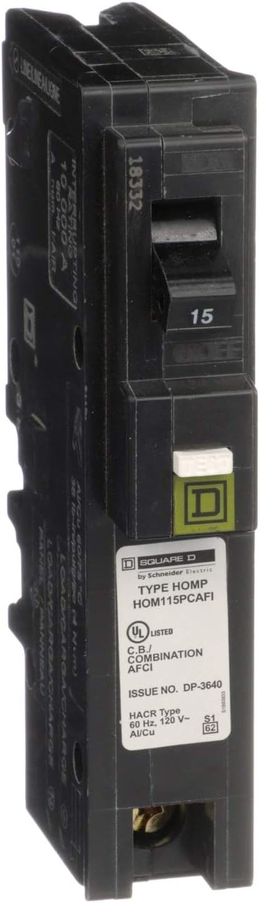 Square D - HOM115PCAFIC Homeline Circuit Breaker, 15-Amp, 120V, 1-Pole, CAFCI , Plug-On Neutral - - 