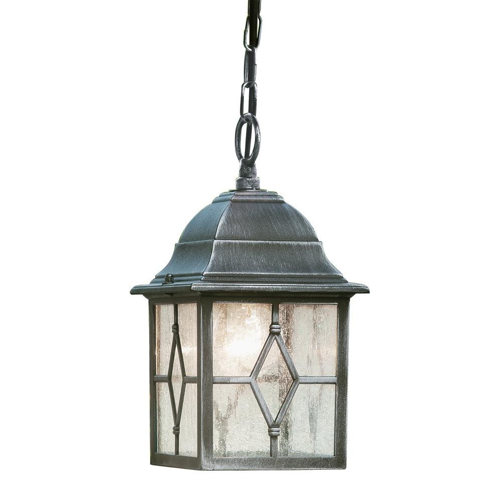 Britalia Black & Silver Outdoor Traditional Lead Glass Lantern Pendant Light 600mm - 1 x E27 ES Large Edison Screw Light Bulb Required (Not Included) | Suitable for Standard or Smart LED Lamps