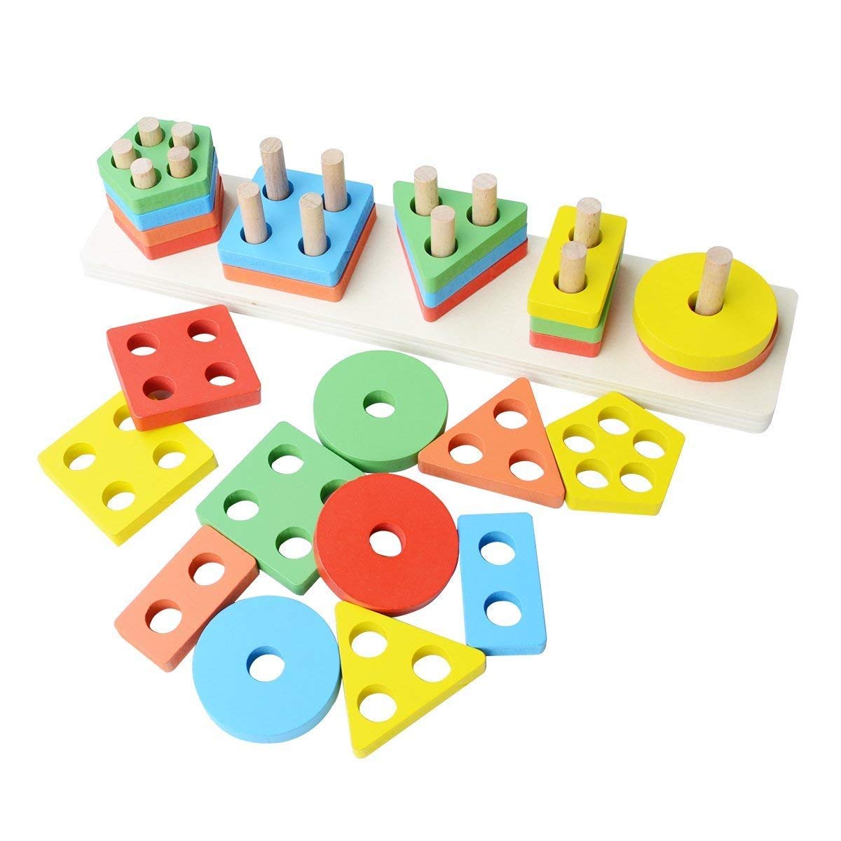 Toyshine Kids Wooden Angle Geometric Blocks Stacker Shape Sorter Column Puzzle Stacking Set – 5 Columns Toyshine Kids Wooden Angle Geometric Blocks Stacker Shape Sorter Column Puzzle Stacking Set – 5 Columns