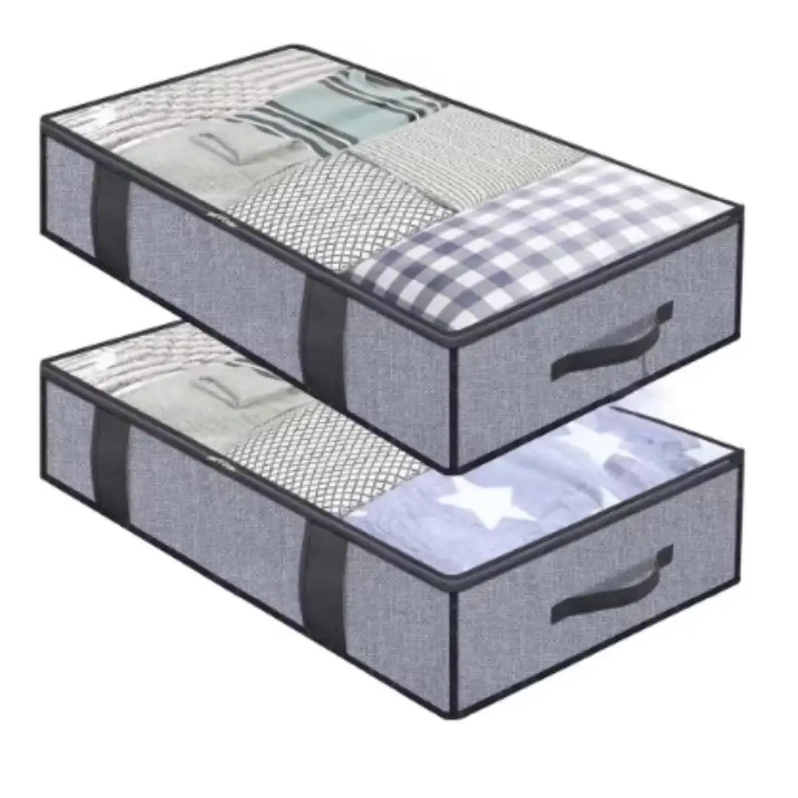 2 Pcs Collapsible Under Bed Storage Boxes, Non-woven Organizers for Clothes & Blankets(Gray lattice 4pcs)