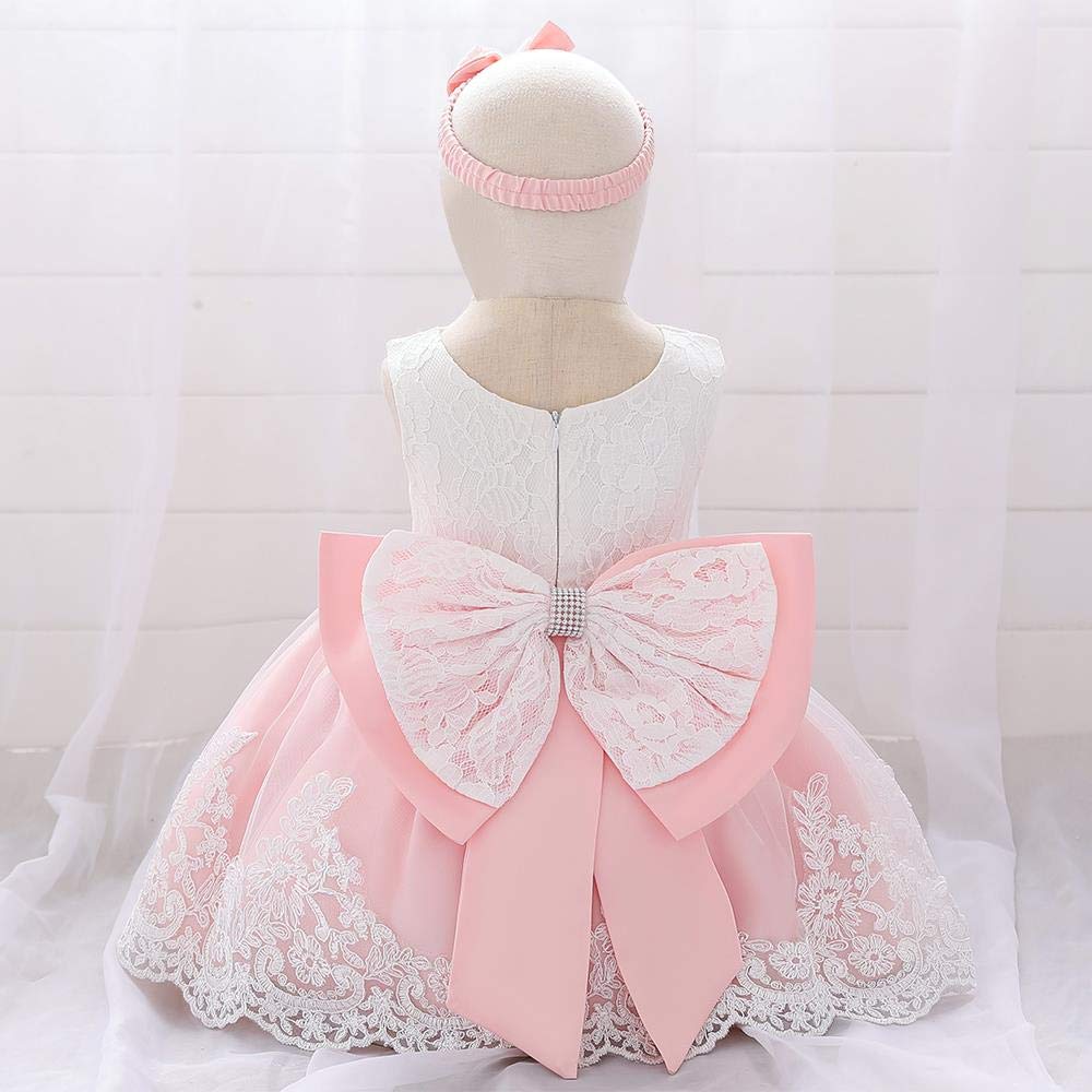 Lito Angels Vestidos Elegante Bebe Niña en Flor de Encaje Bordado y Tul, con Diadema de Lazo, para Boda Fiesta Ceremonia, Talla 3-24 Meses 426