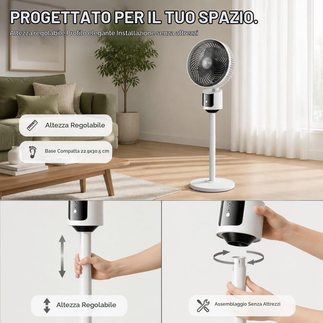 Pealeaf Ventilatore A Piantana Per Camera, Circolatore D’Aria Silenzioso, Oscillazione 90° Con Telecomando, 3 Velocità Altezza Regolabile (Black)