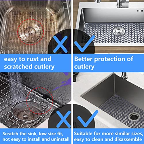 Silicone Sink Mat Protectors For Kitchen 18.2''X 12.5''.Jiubar Kitchen Sink Protector Grid For Farmhouse Stainless Steel Accessory With Center Drain.(Grey) #TOP3