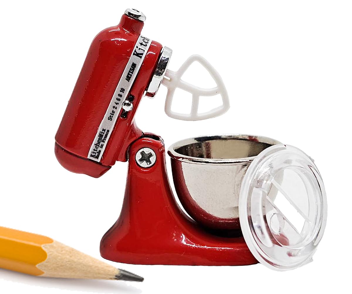ChangThai Design Tiny 1¼" High Red Bread Dough Mixer Kneader Machine Movable Figurine Steel and Resin Miniature Decoration Accessories Replica