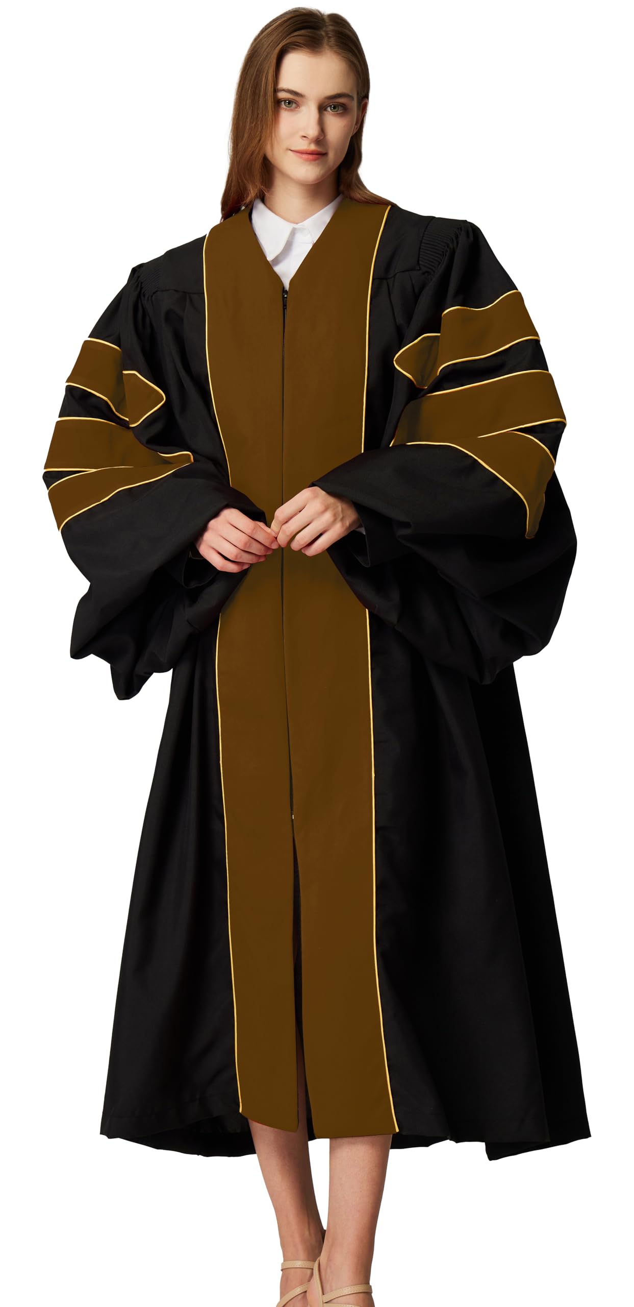 MyGradDay Unisex Deluxe Doctoral Graduation Gown with Gold Piping