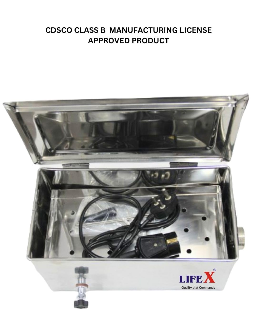LIFEX CDSCO Class B License Electric Instrument Sterilizer 18" x 8" x 8" with accessories | Deluxe | Stainless Steel - Image 2 thumbnail