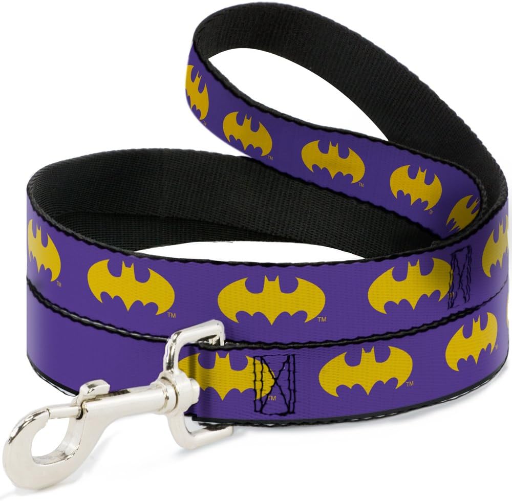Dog Leash Batman Signal Purple Yellow 6 Feet Long 1.0 Inch Wide