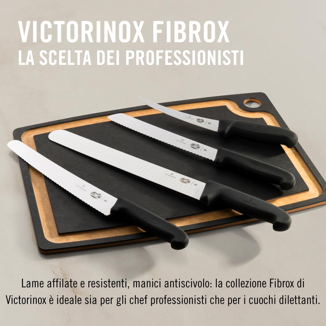 Victorinox Fibrox, Coltello Prosciutto con Lama Alveolata, Coltello da Cucina Affilato per Carne e Prosciutto, 30 cm, Lama Dritta, Acciaio Inossidabile, Nero