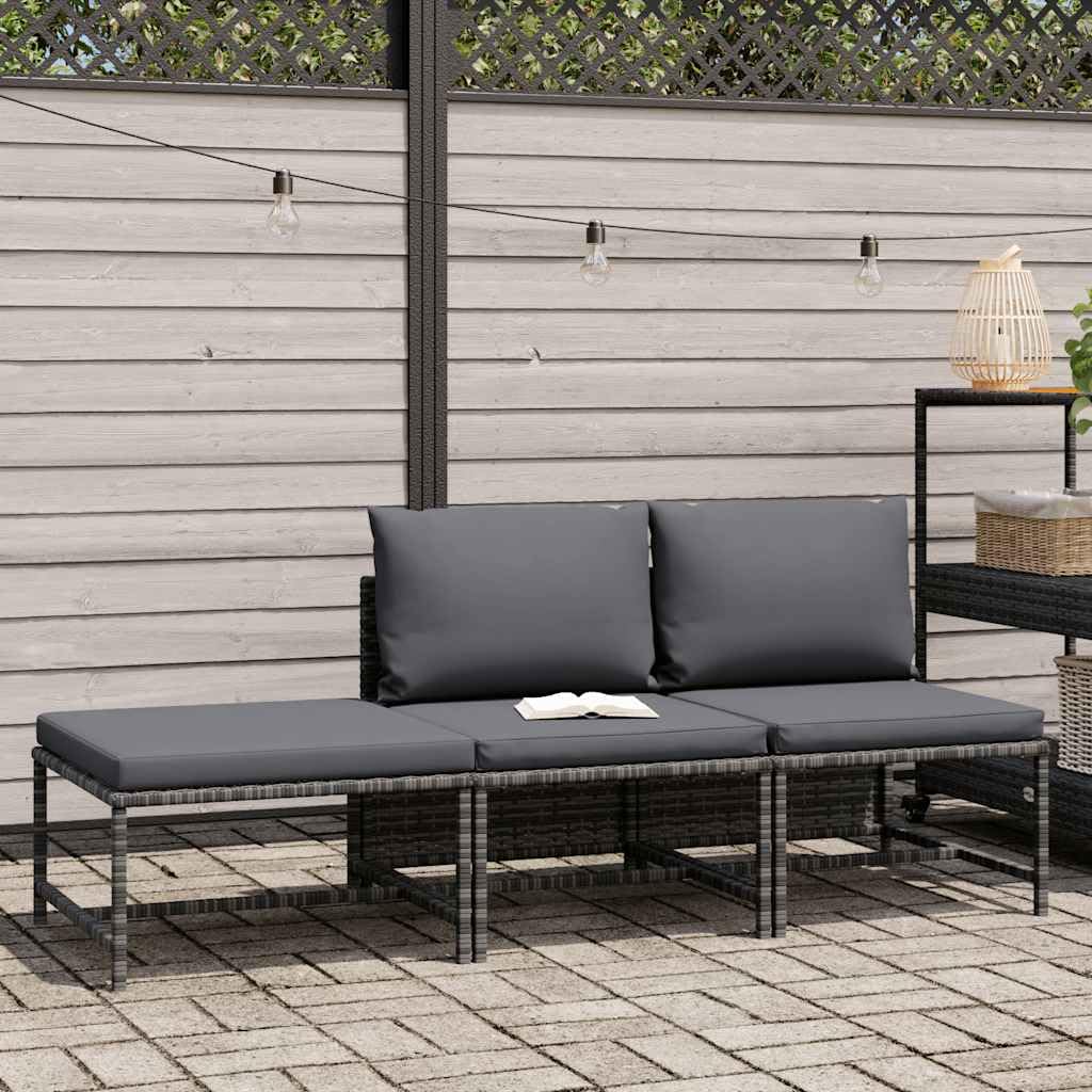 Juego de 3 sofás de jardín con cojín gris poliratán, juego de salón para terraza y balcón, estructura de acero resistente a la intemperie, cómodos cojines acolchados, diseño fácil