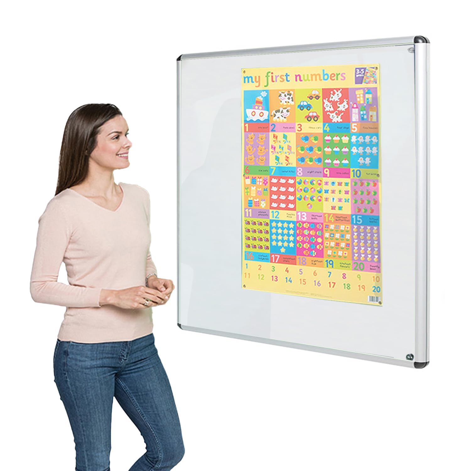 Wonderwall Tamperproof Lockable Notice Board, White, Fire Resistant Display Pinboard, 90 x 90 cm, Indoor Use, Aluminium Frame with 2 Locks - 5 Colours to Choose from - Office, School,Healthcare