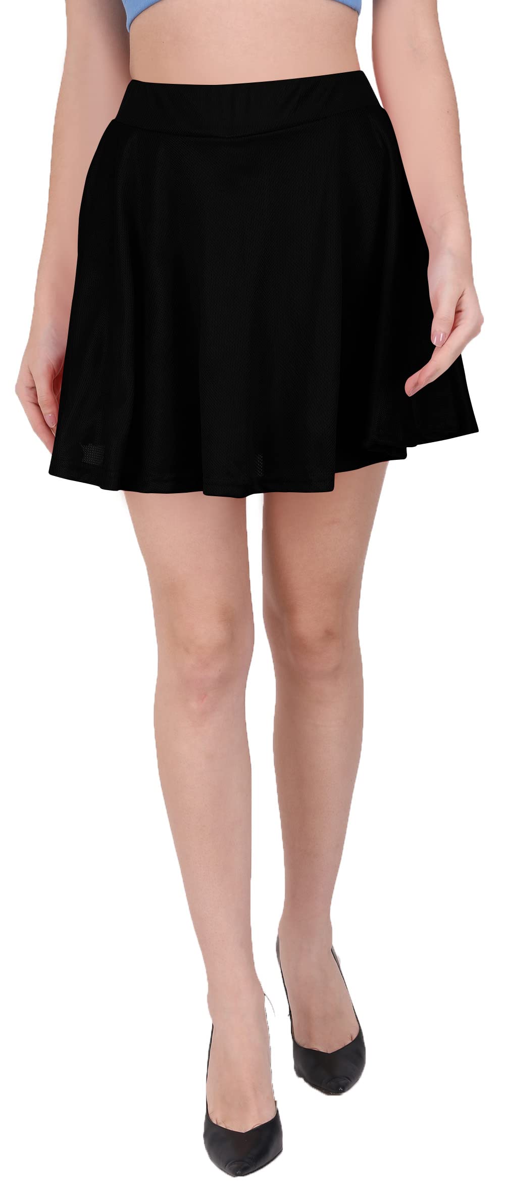 THE BLAZZEWomen 1273 Basic Versatile Stretchy Flared Casual Mini Skater Skirt