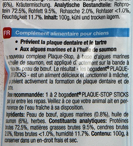 bogar, Bogadent Plaque-Stop Sticks, Zahnpflege für Hunde, Hundezubehör für mittelgroße Hunde, Dental Sticks Hund, Hundesnack mit Algen, Fisch, Fleisch, Früchten und Mineralien, 100 g