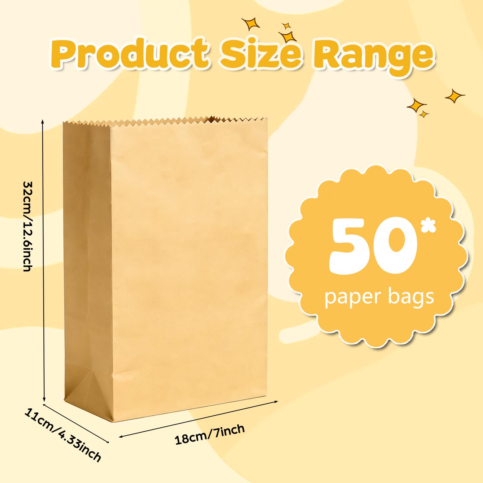 50 sacchetti di carta marrone, 18 x 11 x 32 cm, sacchetti di carta kraft, sacchetti per pane
