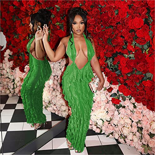 Plilima-Womens-Sexy-Deep-V-Neck-Halter-Bodycon-Maxi-Dress-See-Through-Sleeveless-Ruffle-Backless-Party-Club-Long-Dress