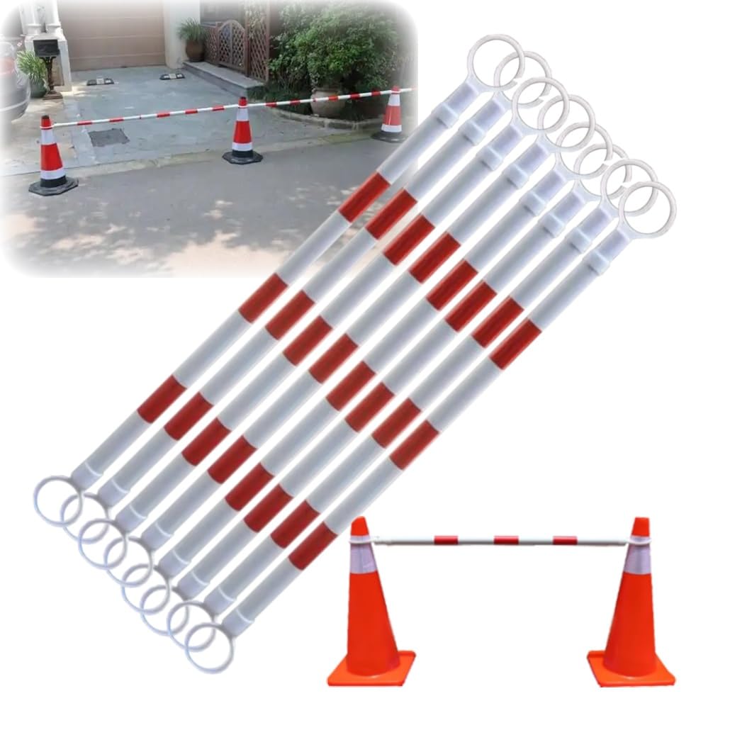 Cône de signalisation rétractable blanc et rouge | Kit de 8 poteaux télescopiques de sécurité