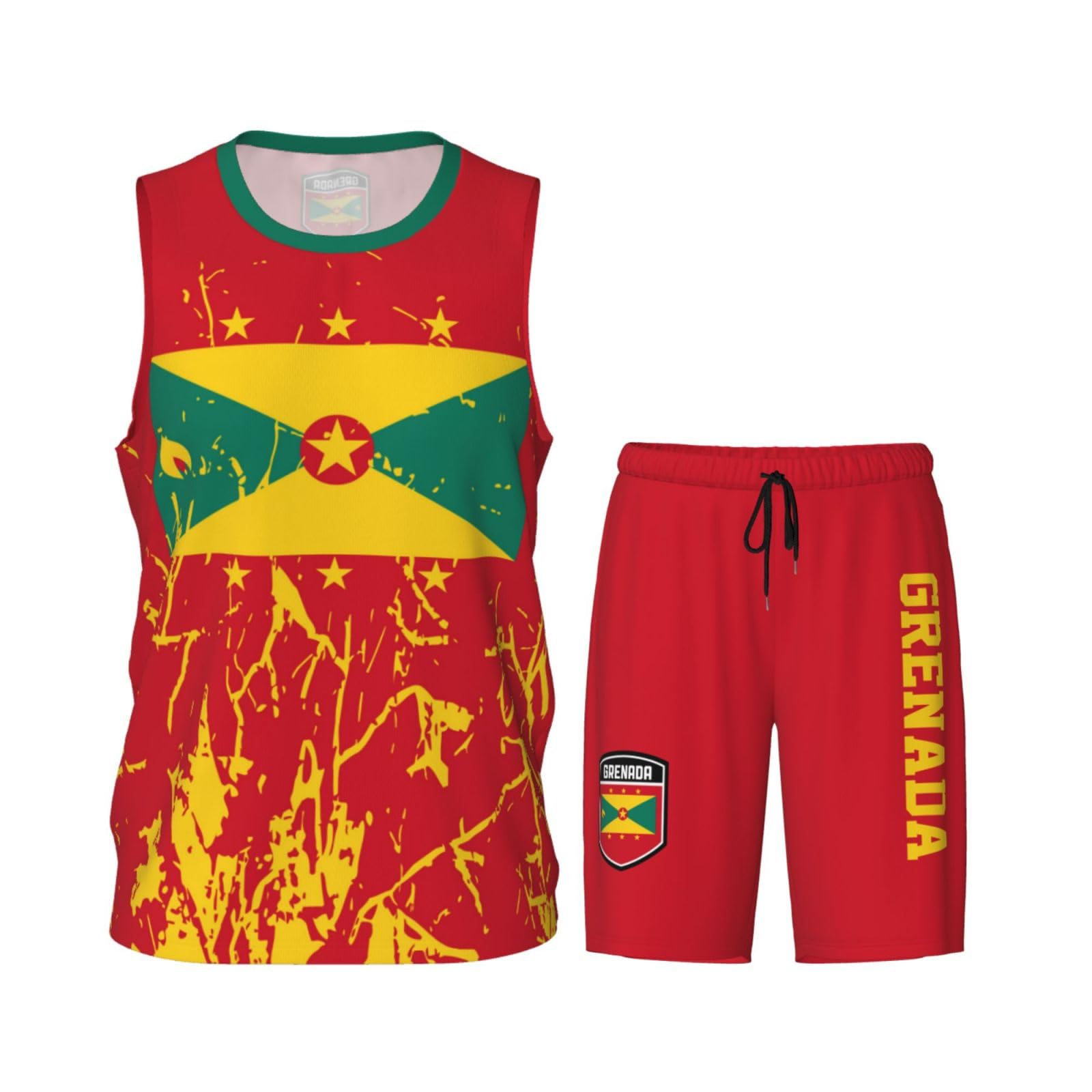 Grenada Flag Grain (2) Basketball Jersey Uniform Suit for Men Women Adults Training Athletic Set