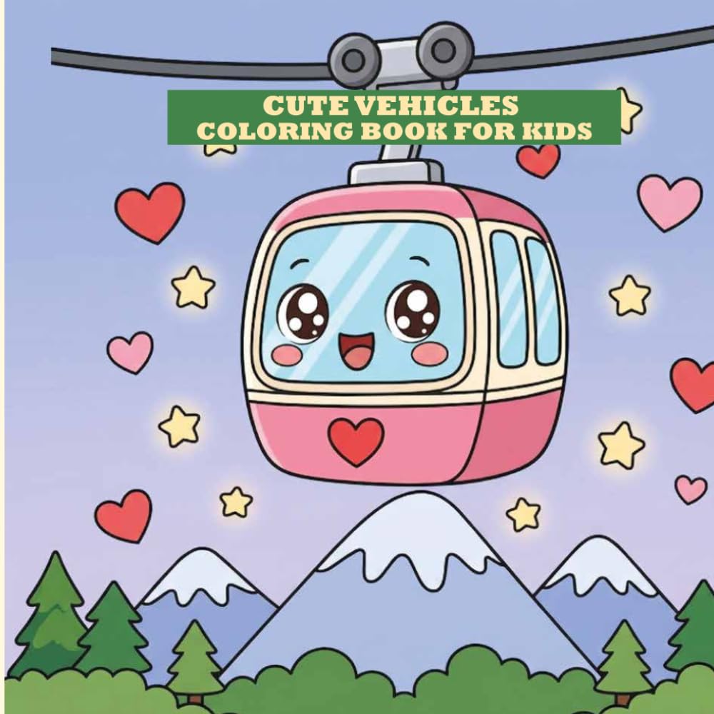 Cute Vehicles Coloring Book for Kids: 60 Adorable Trucks, Cars, Planes, Boats & More — Easy Coloring Pages for Toddlers, Preschoolers & Kids Ages 2-6
