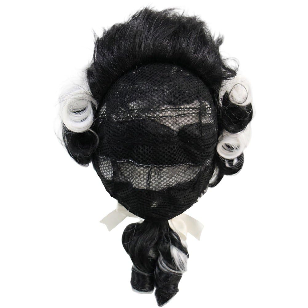 Fituenly Colonial Judge Wig, Curly Synthetic Wavy Lawyer Ponytail Wig for Halloween & Historical Cosplay Costume Accessory