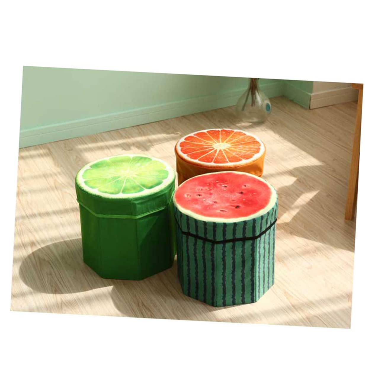 Poufe velours kiwi pliable Alipis mini tabouret coffre de rangement de salon