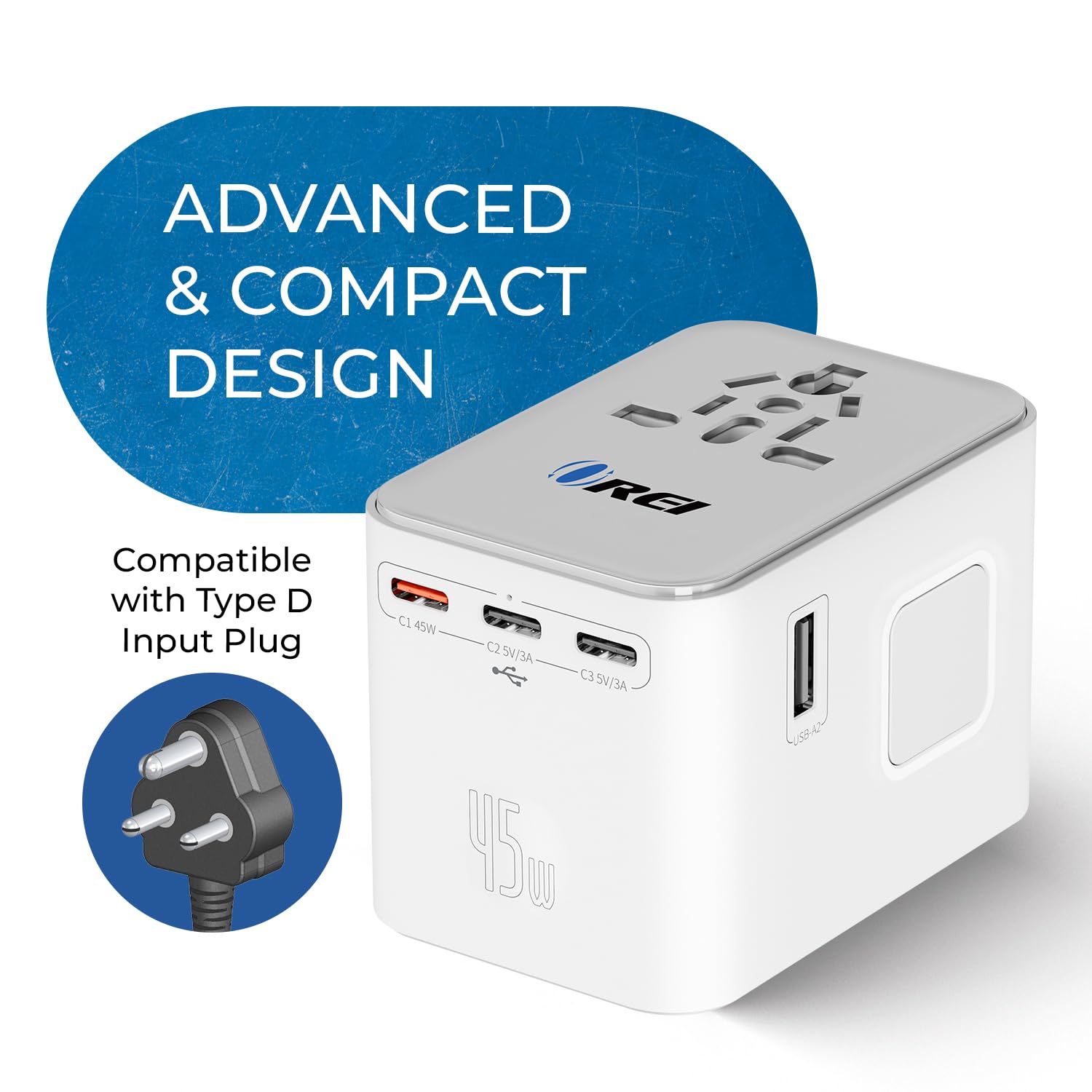 OREI 45Watt Universal Charger Adapter | 3X USBC-2XUSB A | 6-in-1 International Travel Adapter|Universal Travel Adapter Compatible W/Type C, A, G, I — Amazon image 4