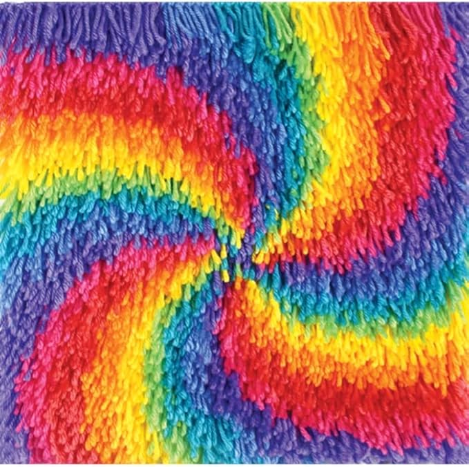 Latch Hook Rug Kits for Kids Beginner Rainbow Windmill Needle Crochet Yarn Kits Embroidery Carpet Hook and Latch Kit Mini Tapestry Christmas Home Decoration 30x30cm image 3