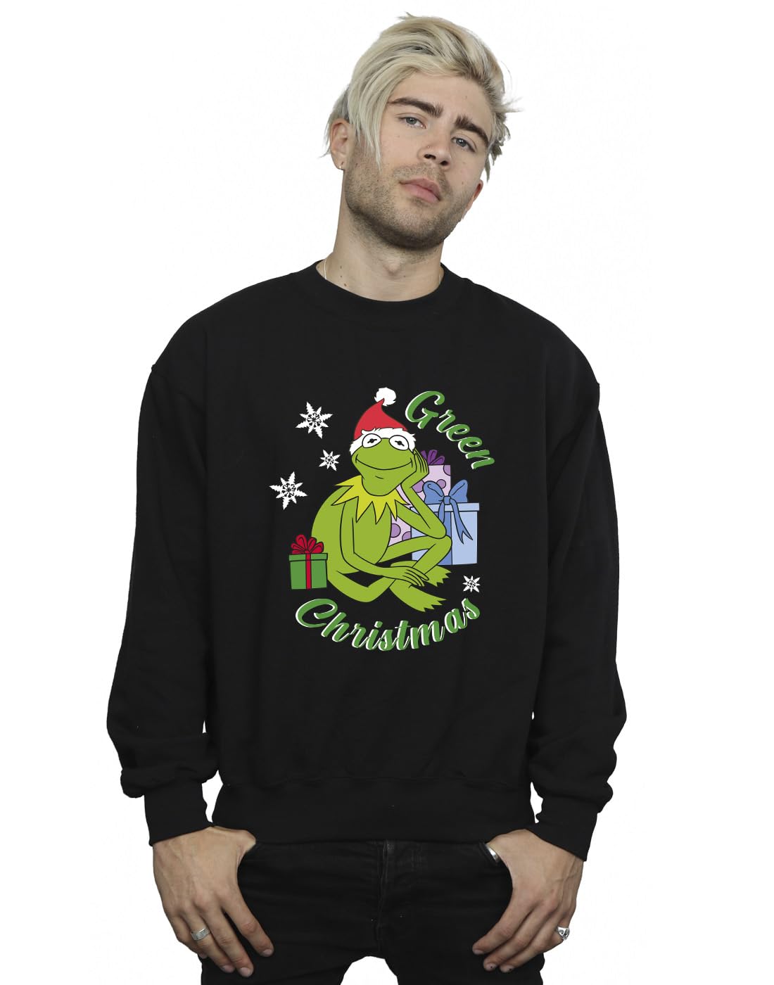 Disney Men's The Muppets Kermit Christmas Sweatshirt Black XXX-Large