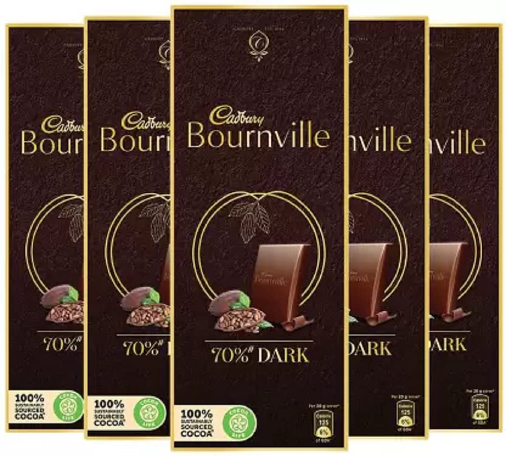 Cadbury Bournville 70% Dark Chocolate 80 Grams (Pack of 5) Bars (5 x 80 Grams)