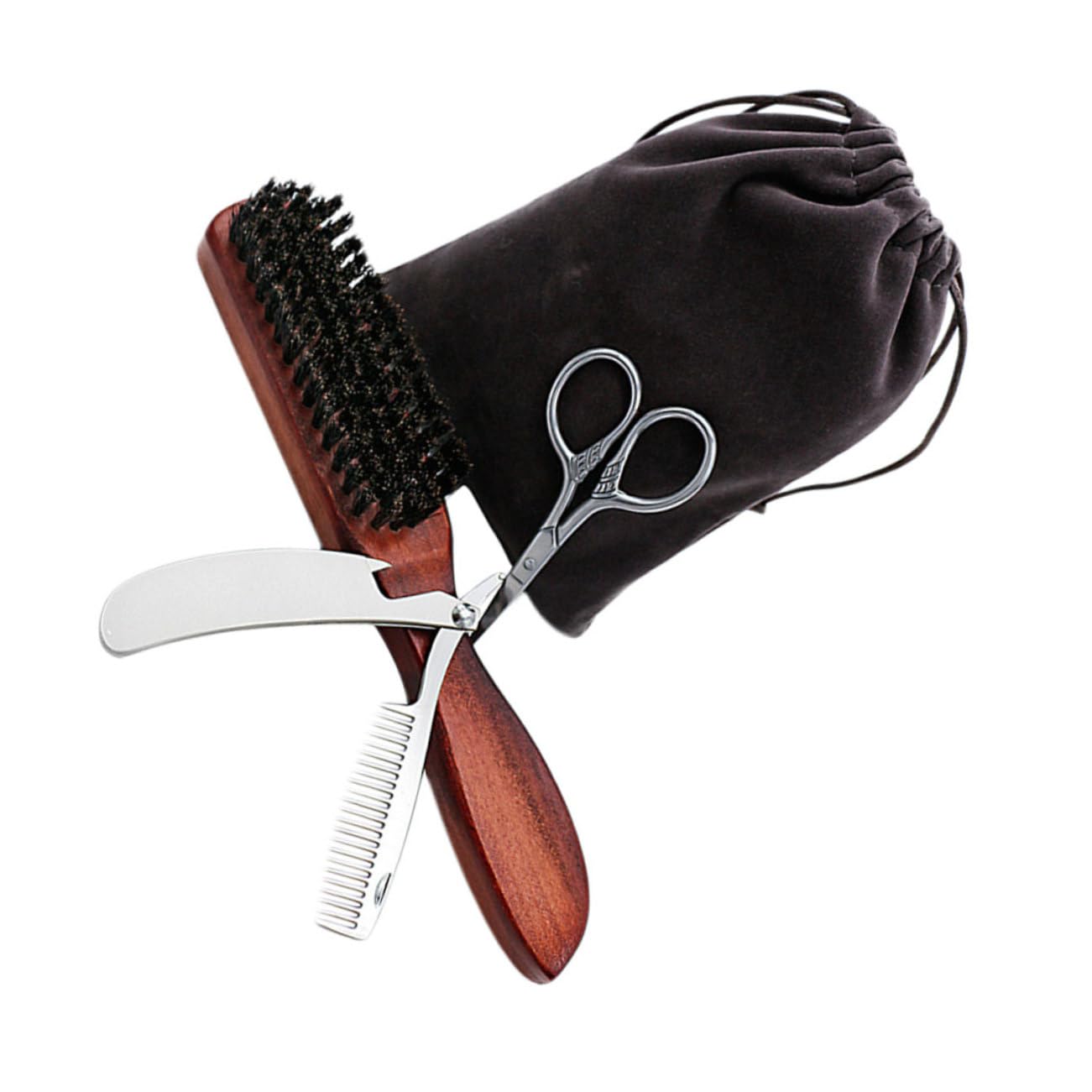 minkissy 3sätze Beard Care Set Teilig Praktisches Bartpflege-set Mit Bartbürste Und Stoffbeutel Zum Trimmen Und Stylen Von Bart Und Schnurrbart Kompakt Und Tragbar Für Unterwegs