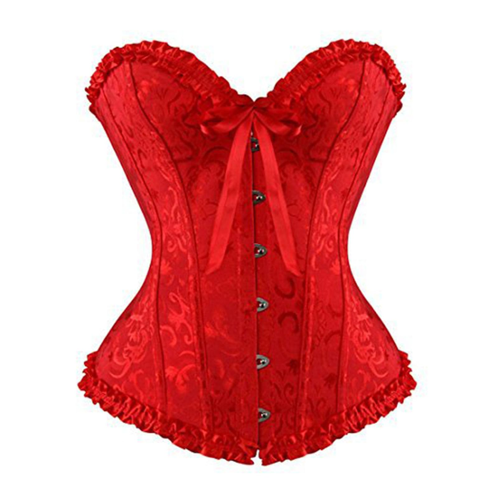 Sinzelimin Womens Overbust Corsets Jacquard Lace Up Boned Bustier Lingerie Bodyshaper Top Waist Cincher Bustiers Bodysuit