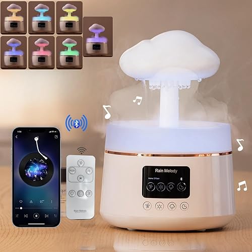 Humidificador silencioso de nube de lluvia de 30 db para dormitorio, 3 tipos de brillo y humidificador de iluminación de 7 colores, equipado con