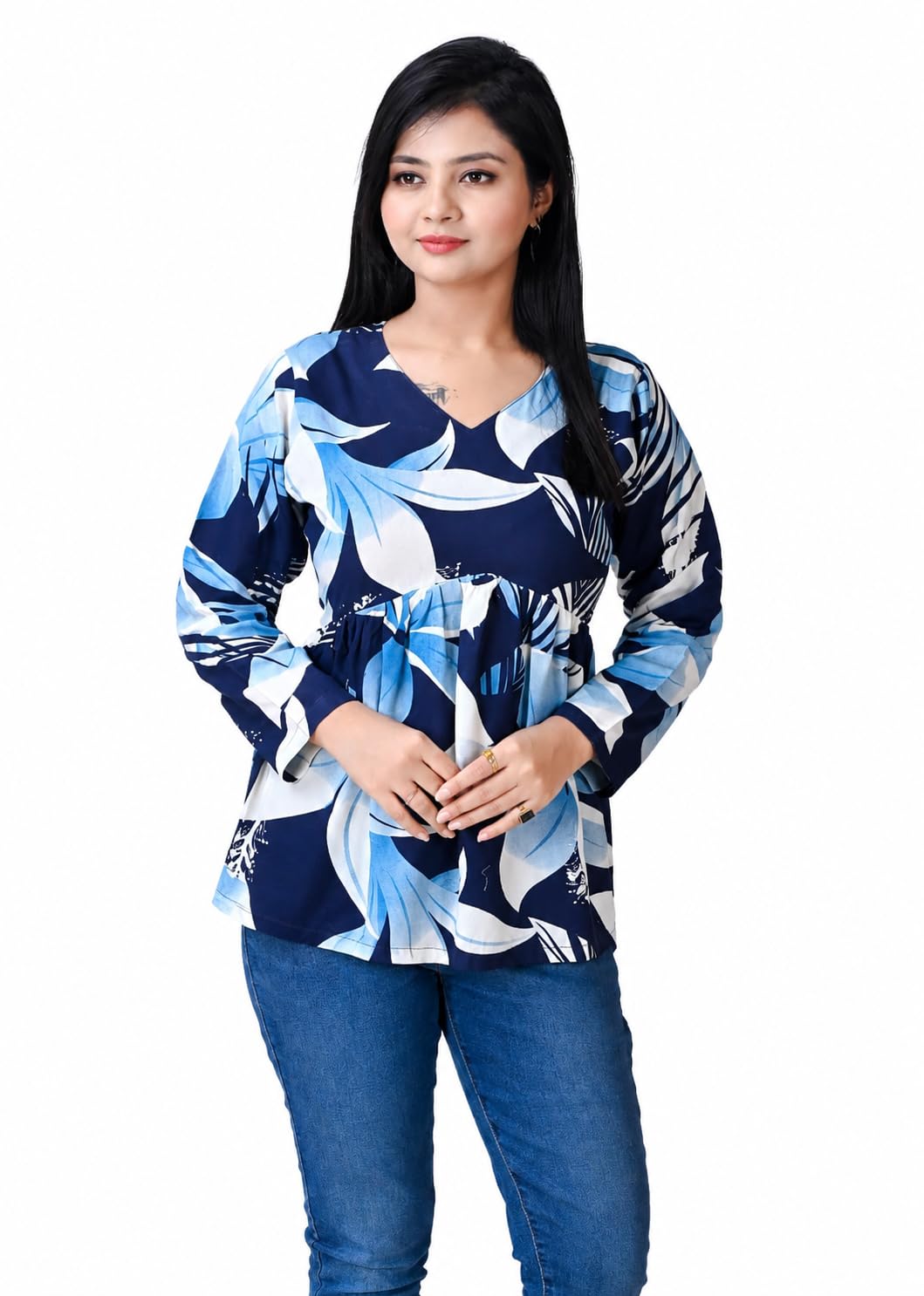 Women's Floral Print Peplum Top with V-Neck – Casual Full Sleeve Stylish Top-picture-28
