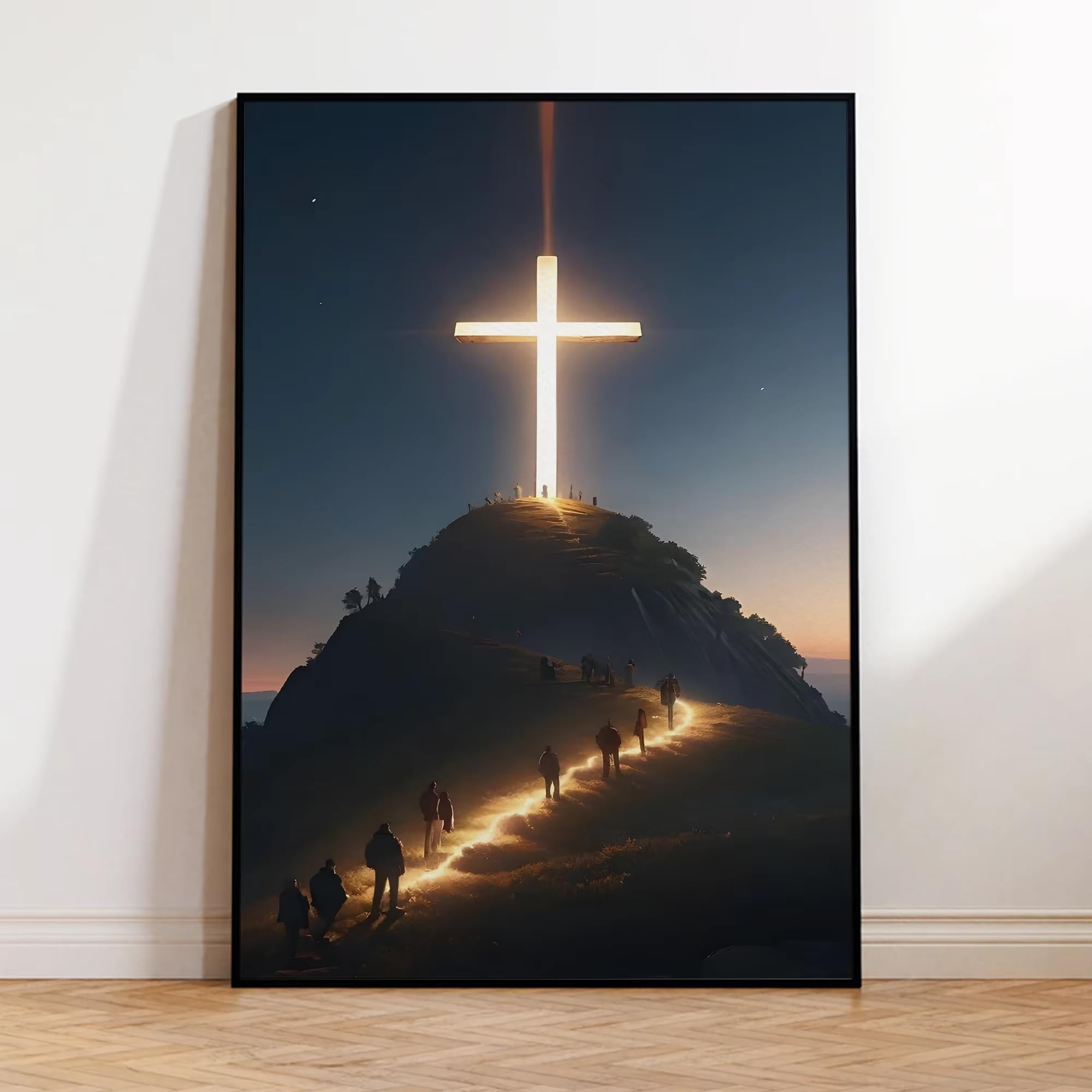 XIANGPEIFBH Modern Cross On The Top Of The Mountain Wall Art Canvas Painting Jesus Believers Posters For Room Home Church Decor((30x40cm/12x16in)/Unframed)