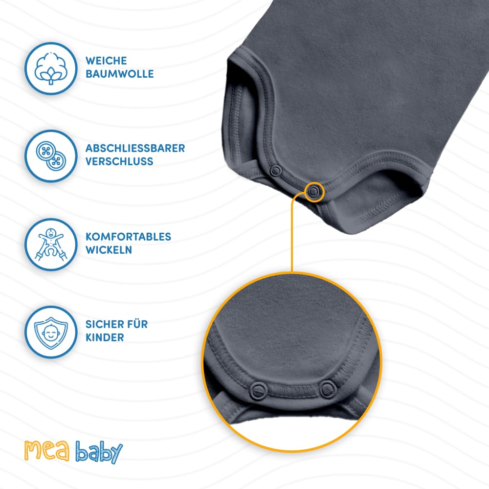 MEA BABY body niemowlęce z długimi rękawami unisex ze 100% bawełny po 5 sztuk, body niemowlęce z nadrukiem, body niemowlęce dla dziewczynek, body niemowlęce dla chłopców