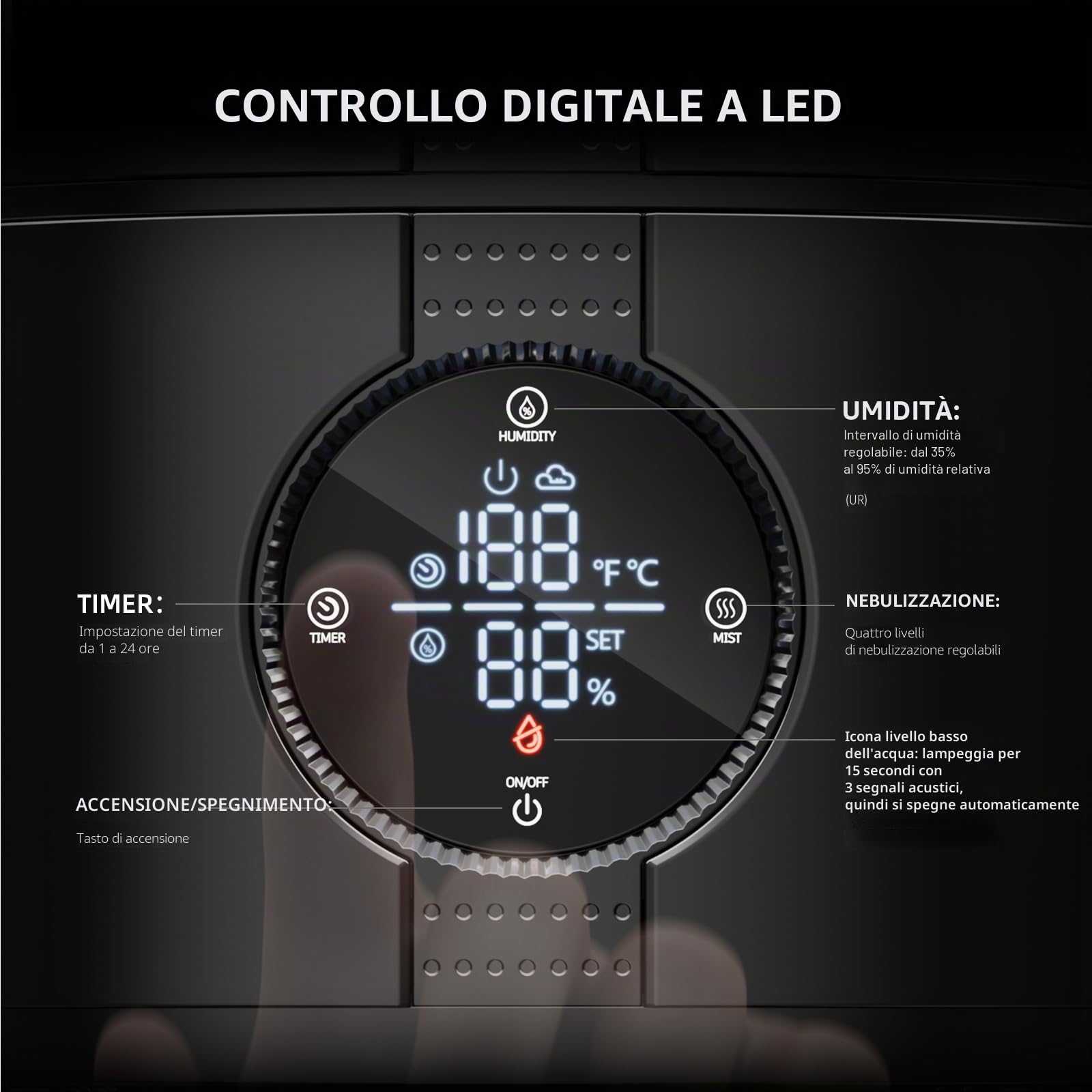 Spider Farmer Nuovo umidificatore da 450 ml/h per piante Tenda da coltivazione Camera da letto, GGS Smart Umidificatore a ultrasuoni con igrometro Nero Piccolo 5 L