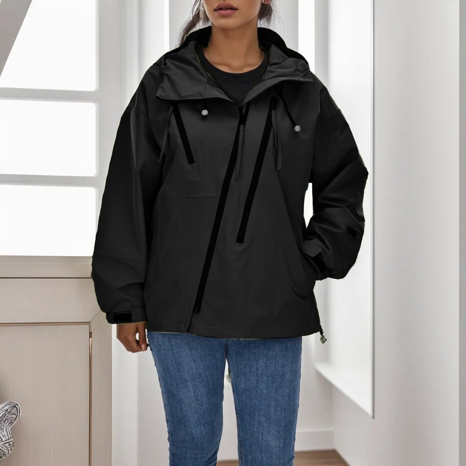 Generisch Chubasquero para mujer, ligero, de invierno, para exteriores, de montaña, color puro, suelto, grande, para tiempo libre, a prueba de viento, para montañismo, para senderismo, chaqueta de