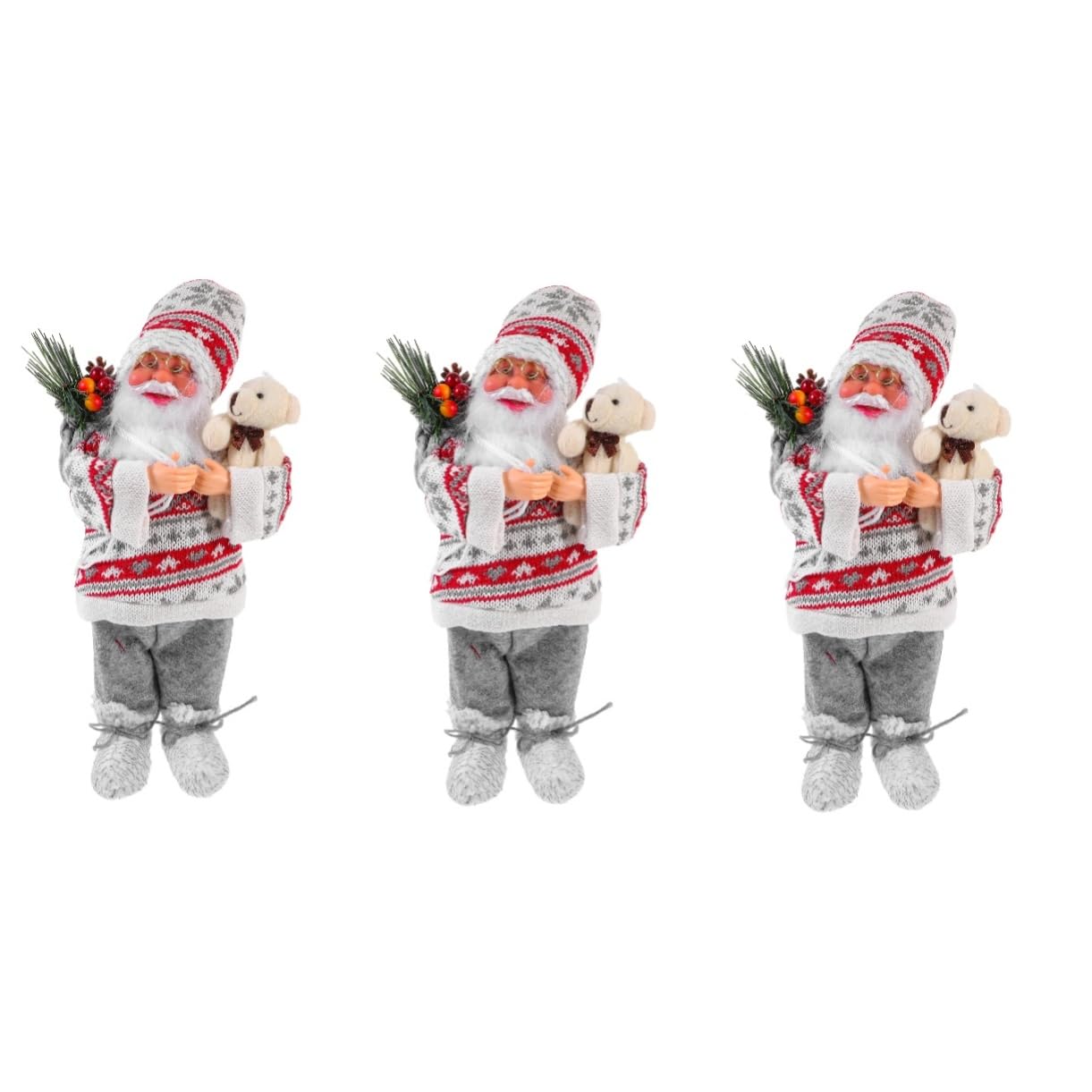 BESPORTBLE 3 Pz Bambola di Babbo Natale Decorazione Natalizia Statua di Babbo Natale in Piedi (Grigio Rosso) bricolage Natalizio lavoretti Natalizi statuina Natalizia Calze di Natale Stoffa
