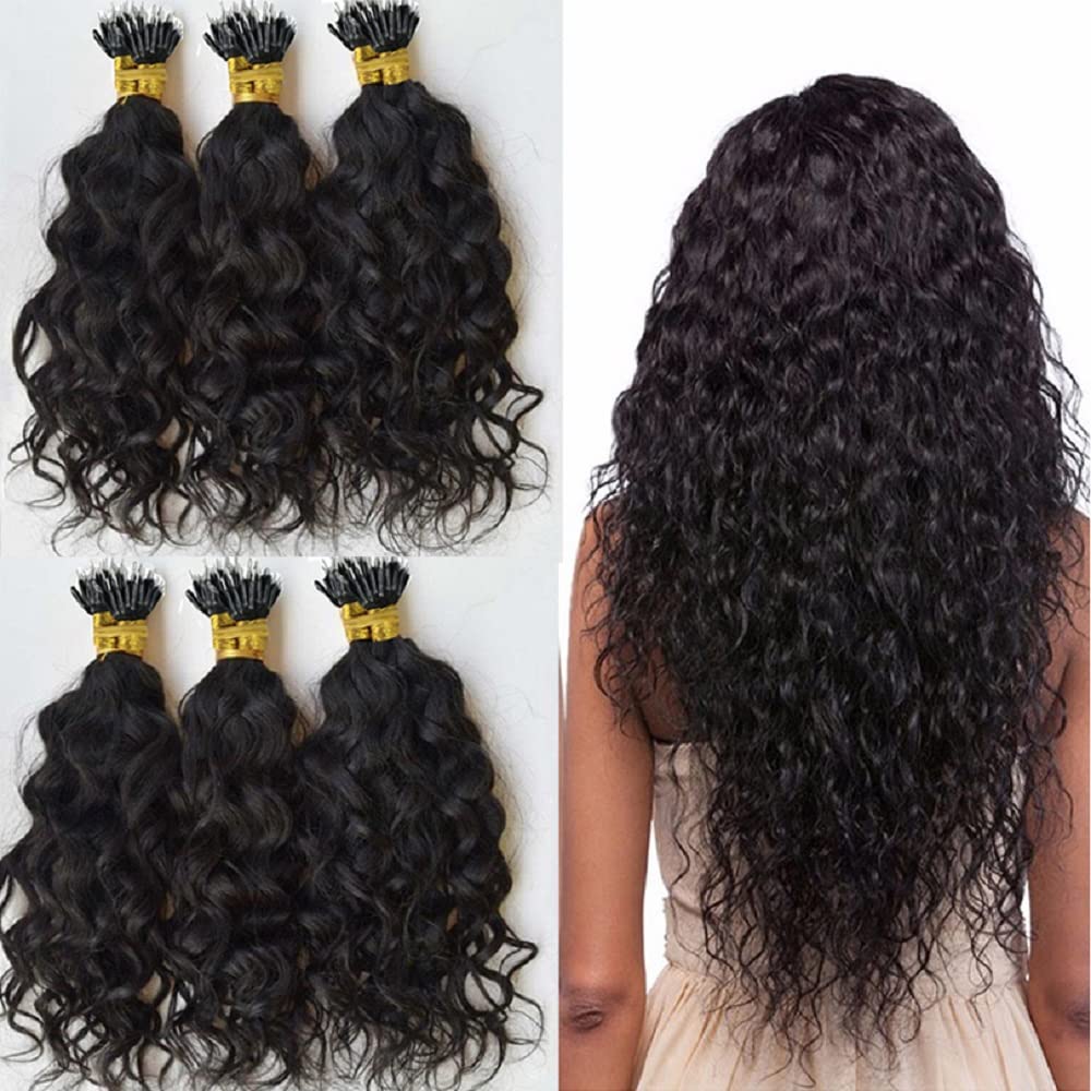 Nano Ring Real Human Hair Extensions Brazilian Loose Wave 100% Remy Hair Nano Bead Hair Extensions for Women (12inch 100strand, Natural black)